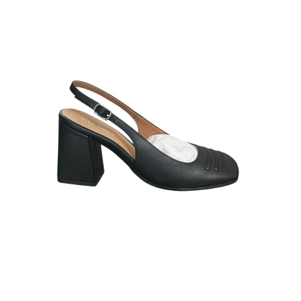 NIB! Lisa Vicky Grand Slingback Square Toe Block Heel Pump in Black - Size 6.5 - Picture 4 of 11